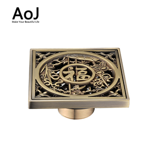 Fleurs Style Classique Laiton Antique Sculpté Fleur Art Salle De Bains Accessoire Drain De Sol Grille De Déchets 100mm x 100mm - Product Image 6