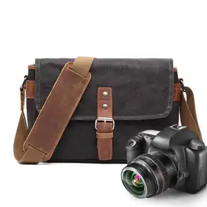 Wholesale Waxed Canvas Real Leather Messenger Bag Retro Casual Photo Camera Bags