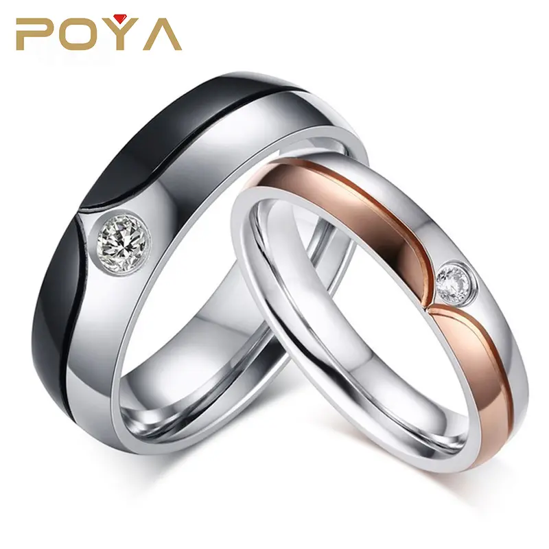 Poya jewelry anéis de casamento, anéis de pedra aaa cz para mulheres e homens, rosa, de ouro-cor, anel de aliança, noivado, bijoux