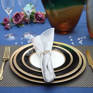 Bone China Manufacturer High Quality Embossed Golden Decal Plates Bone China Hotel Tableware Luxurious Event Catering Dinnerware