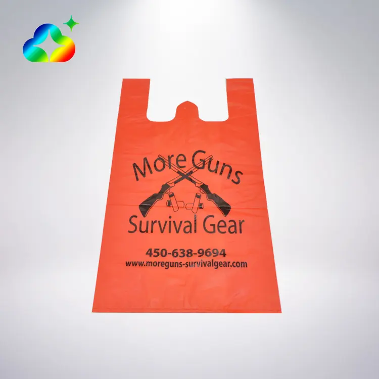 Wholesale Customized Logos Print Biodegradable Packaging Plastic Shopping Bag With T-shirt Handle