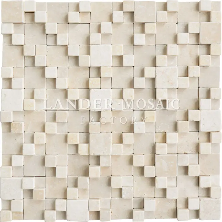 Bascule d'angle en pierre de marbre beige, mosaïque du rubik's cube, décor 3d pour le bar, arrière-plan