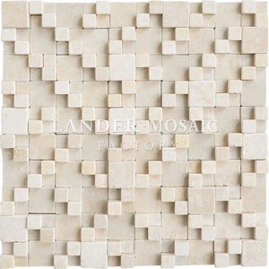 Mosaico de Mármol Beige Lander Stone, Diseño de <span class=keywords><strong>Cubo</strong></span> de <span class=keywords><strong>Rubik</strong></span>, Mosaico 3D para el Fondo del Bar - Product Image 1