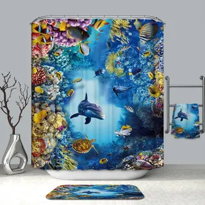 OEM custom digital printed 100% polyester hookless animal print shower curtain