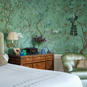 ROYI ART Chinoiserie peacock carta da parati ricamata per carta da parati in seta per uso domestico wallart di interior design fatto a mano