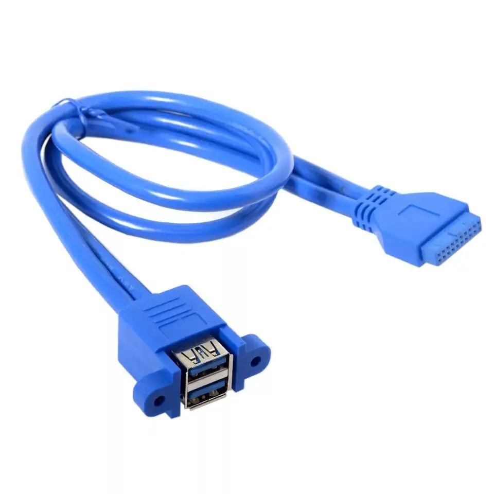 USB 3.0 19pin/<span class=keywords><strong>20pin</strong></span> האם כותרת נקבת USB 3.0 נקבה מתאם <span class=keywords><strong>כבל</strong></span> 50 cm כחול צבע cabletolink 2019