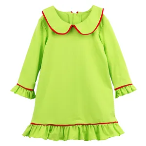 2020 kaiyo winter children clothing christmas dress lime with white trim kids night gown girl pajama gown