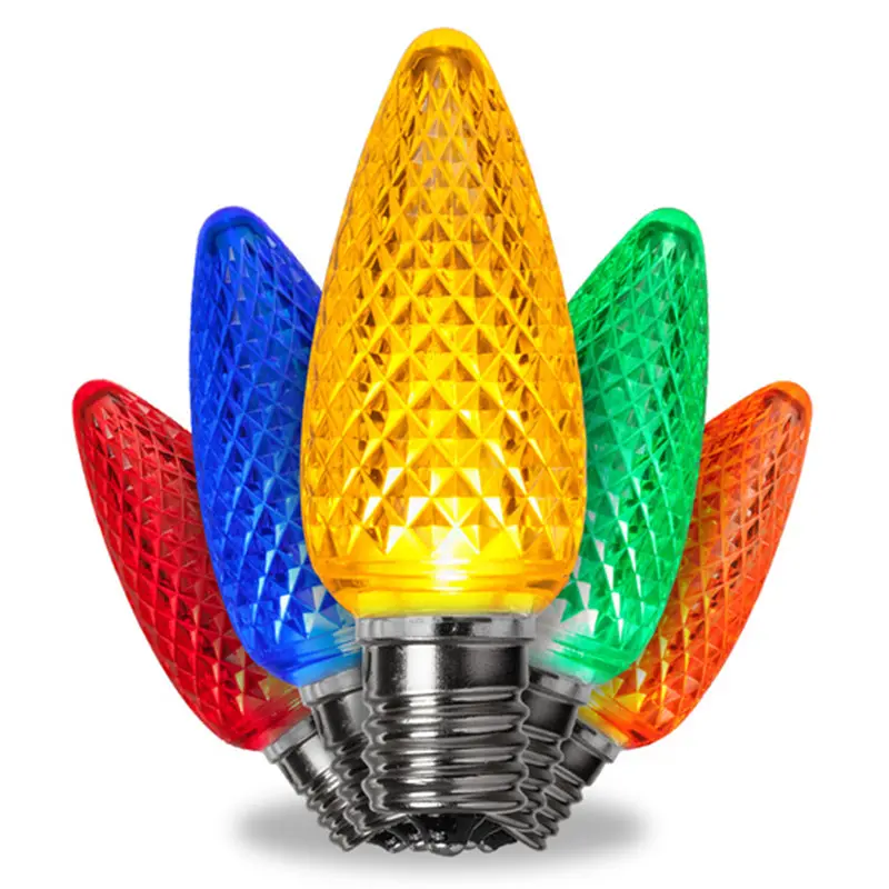 Multi-Color C9 LED Replacement Faceted Bulbs 2 SMD LED Diodes in Each Bulb Fits E17 Socket