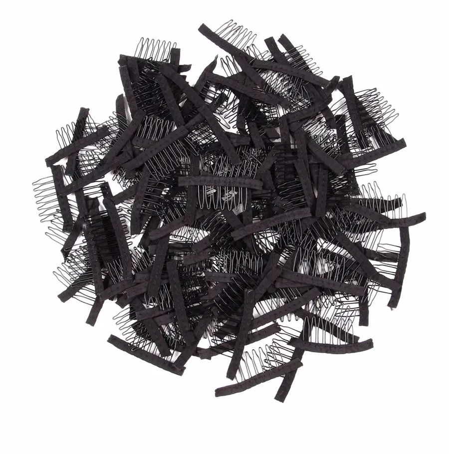 Alileader-Pinzas para extensiones de cabello, peines de Peluca de acero inoxidable para gorras de peluca, Clips baratos para suministro de fábrica de peluca, color negro