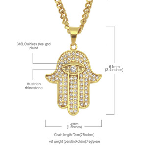 Turco Dell'occhio diabolico della <span class=keywords><strong>Mano</strong></span> <span class=keywords><strong>di</strong></span> Hamsa <span class=keywords><strong>di</strong></span> <span class=keywords><strong>Fatima</strong></span> Pendente Della <span class=keywords><strong>Collana</strong></span> In Oro In Acciaio Inox Ghiacciato Fuori Il Pendente e Catena <span class=keywords><strong>di</strong></span> Hip Hop Delle Donne/Degli uomini Dei Monili - Product Image 6