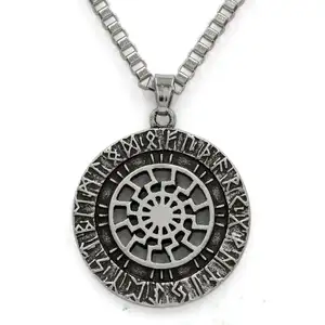 Men's Vintage Viking Pendant Necklace Sun Symbol Slavic Nordic Amulet Wholesale <strong>Pagan</strong> <strong>Jewelry</strong> in Zinc Alloy for Weddings Parties - Product Image 1