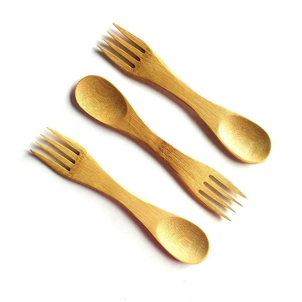 ready to ship bamboo spork one end spoon one end fork custom logo