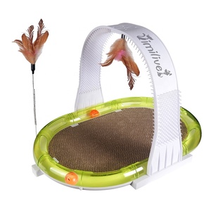 Imilive Fashion Sport Cat Scratch Board Speelgoed 4-In-1 Meerdere Functie Track Ball Feather Dubbelside Plastic Cat Scratcher - Product Image 1