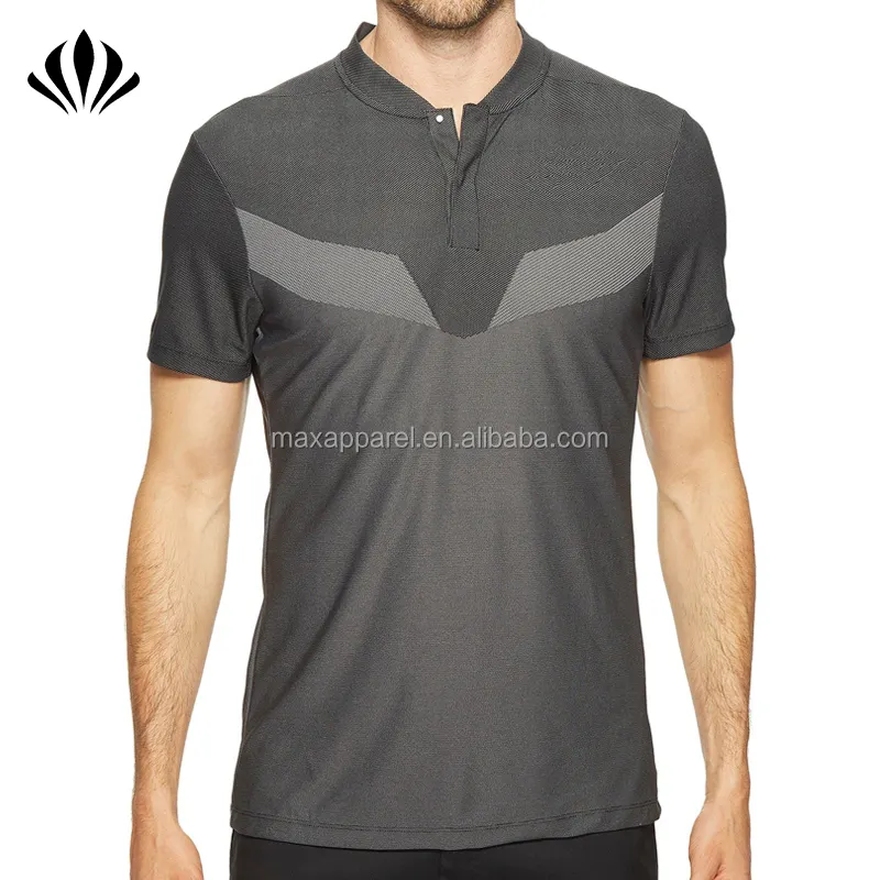 Custom Men mesh panel 100% polyester golf polo shirt 2 button placket blade collar polo shirt