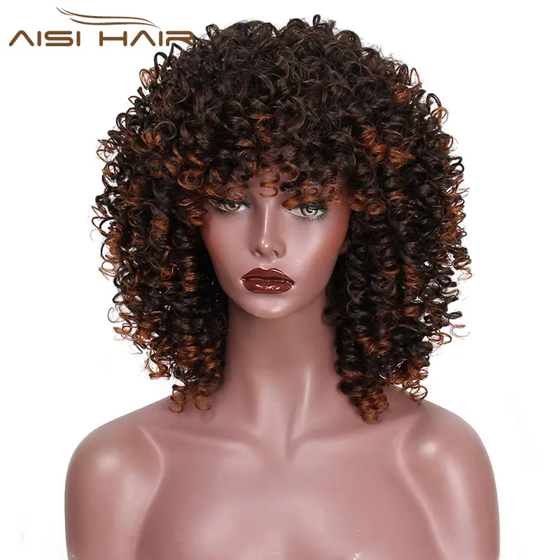 Aisi Hair Cheap Price Women's Brown Mixed Blonde Wigs Synthetic Long Kinky Curly Wigs For African American