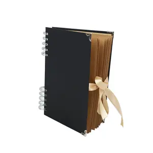 6 × 8 Gold Spiral Binding Thick 350グラムPages Black Paper Scrapbook Album With Silk Ribbon