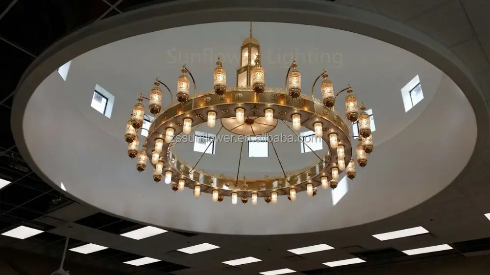 Islamic Design Gold Plated Hanging Chandelier For Prayer Hall