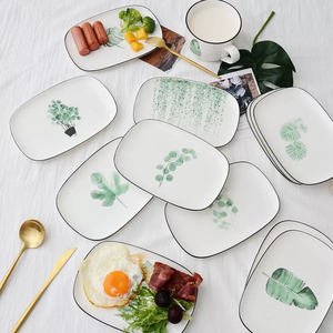 Hotsale décalque <span class=keywords><strong>de</strong></span> plantes western pas cher prix <span class=keywords><strong>grâce</strong></span> carré en vrac céramique chargeur plaque pour steak - Product Image 4