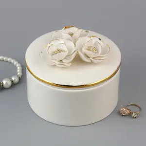 Ручная работа, круглая керамическая коробка, ювелирные изделия с цветком