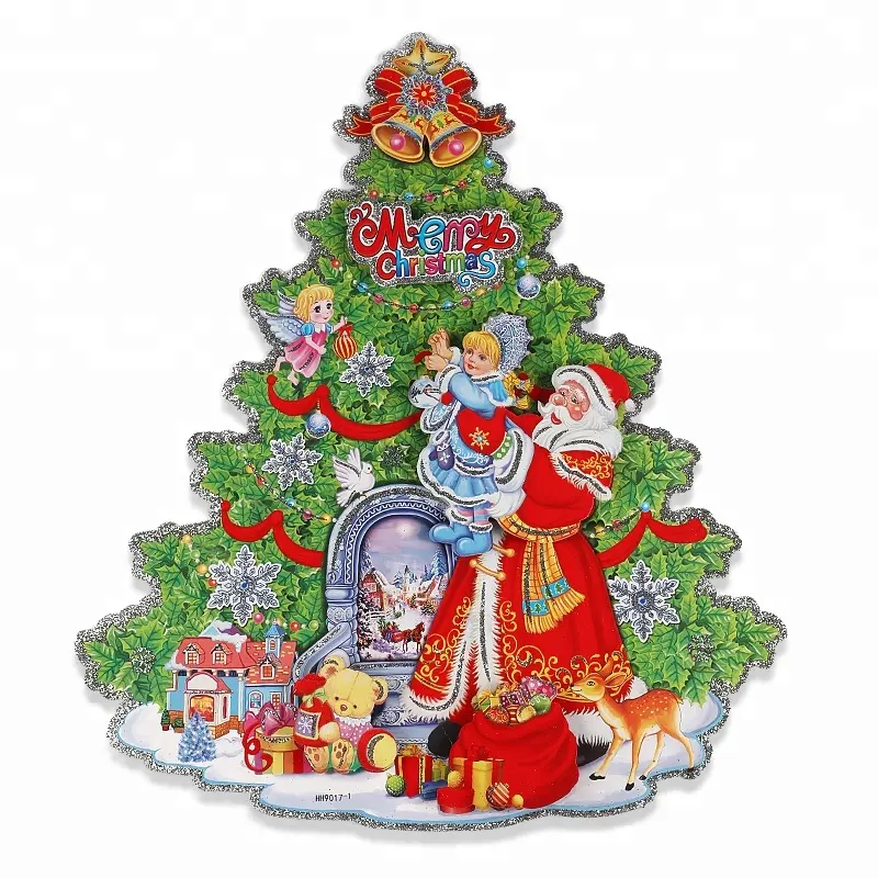 Árvore de Natal de Papai Noel dos desenhos Parede Da Etiqueta Adesiva De Papel Decorações de Natal
