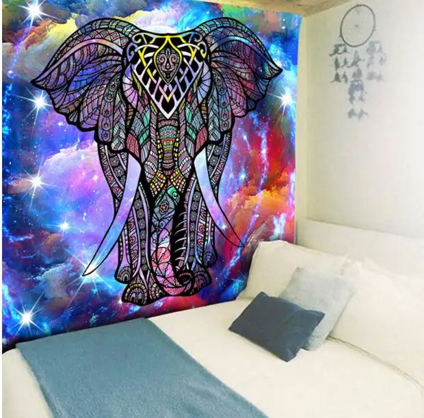 Bunter psyche deli scher Elefant im Weltraum Mode Indian Hippie 3 Größen Dünne Decke Polyester Stoff Tapisserie