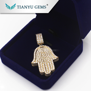 7.3ctw moissanite diamante HAMSA mano colgante 14 K oro amarillo de lujo moissanite joyería - Product Image 6