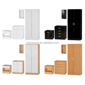 ตู้เสื้อผ้าไม้เมลามีน3ชุดพร้อมด้านหน้ามันวาวสูงสีดำ - Product Image 3