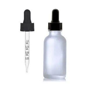 1 Oz Clear Frosted Glass Bottle W/Black Calibrated Glass Dropper With 1ML Measurement Marking