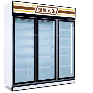 Commercial Upright beverage Cooler 3 Glass defrosting doors Cold Drink Display Fridge For Supermarket