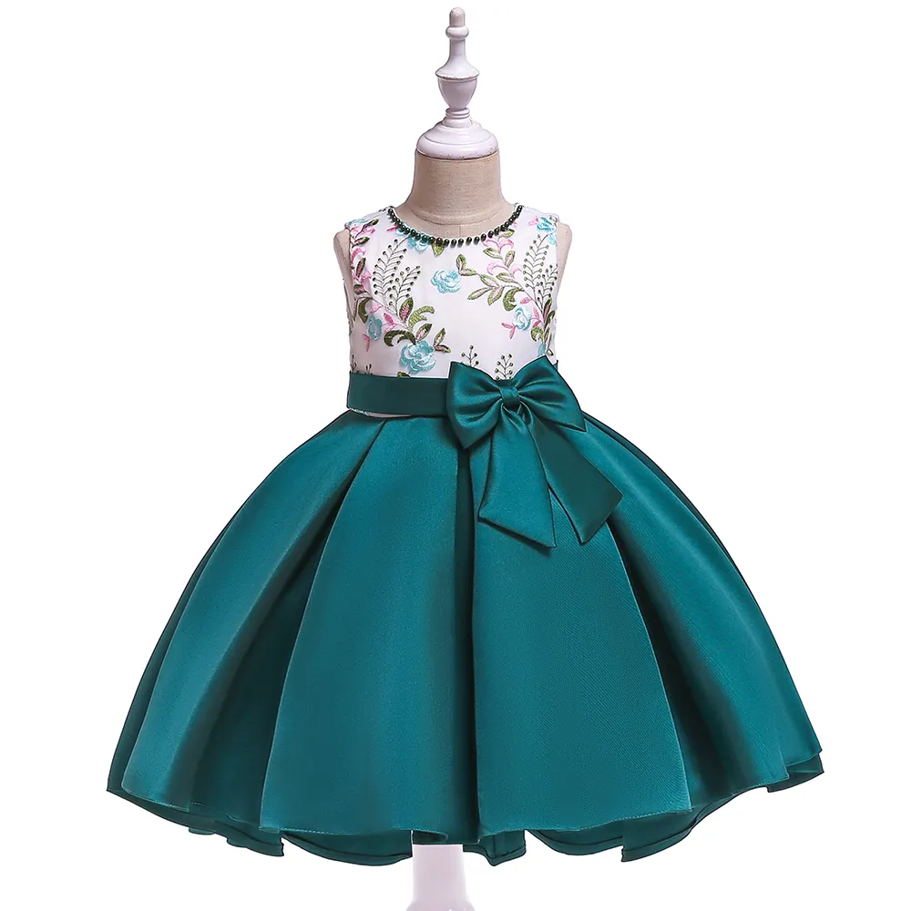 MQATZ Meninas Vestido Coreano Criança Partido Frock Alta Qualidade Crianças tailing cetim Roupas Bordadas T5087