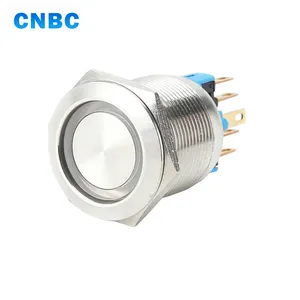 High quality 12v 24v 110v 220v red green yellow stainless steel led light ledself-locking waterproof metal push button switch