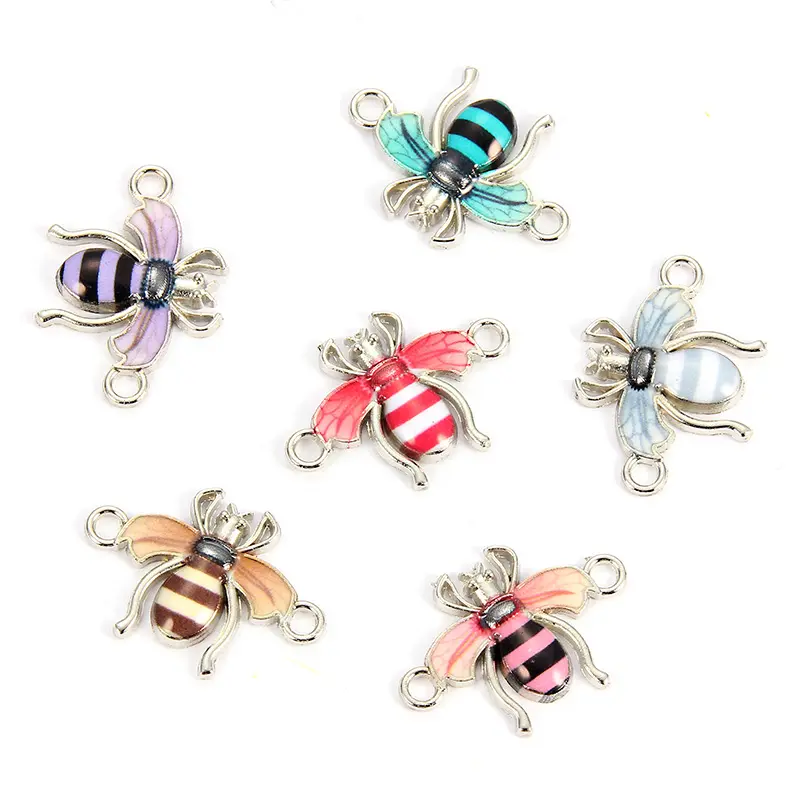 Aleación de cinc esmalte abeja forma encantos colgante de collar creativo oro pulsera de plata hecho a mano de la joyería de DIY accesorios de conector