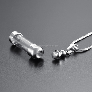 IJD9887 Stainless Steel Glass Cylinder Cremation Urn Keepsake Memorial Locket <strong>Necklace</strong> <strong>to</strong> <strong>Hold</strong> <strong>Ashes</strong> - Product Image 3