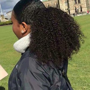 Máy bay phản lực phun 100% Trinh Remy tóc mở rộng kinky xoăn dây rút ponytail 120 gam/cái ý Curl và Loose sâu sóng phong cách - Product Image 3