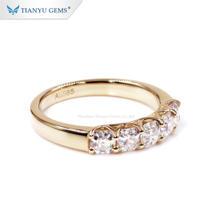 Tianyu gems-banda de boda de oro amarillo auténtico, 3,5x3,5mm, Moissanite asscher, 5 piedras, para mujer - Product Image 3
