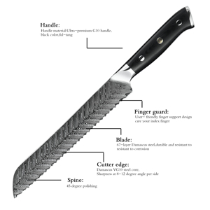 Hot Selling Edge Guard Serrated <strong>Bread</strong> Knives G10 Handle Damascus Blade <strong>Bread</strong> <strong>Cutter</strong> - Product Image 6