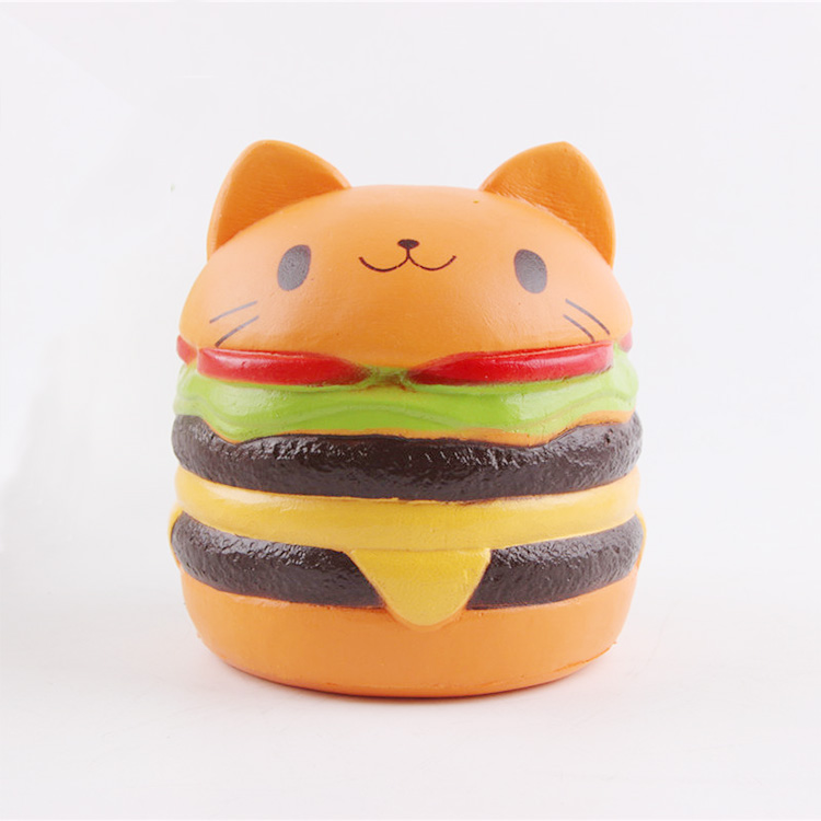 Custom Toys Cute Jumbo Soft Stress Relief Cat Head Burger Scented Squishy Toys for Kids and Adults Birthday Gifts