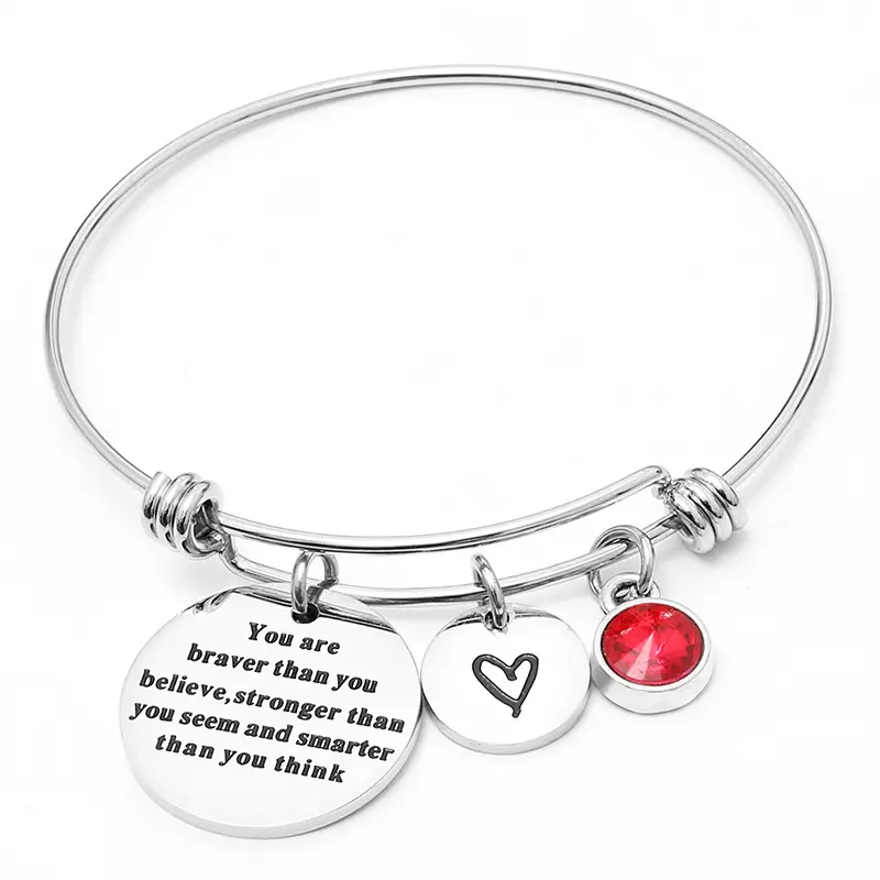 Pulsera de acero inoxidable con mensaje para mujer, brazalete expandible inspirador