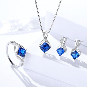 Bán Buôn Sang Trọng Sapphire Đồ Trang Sức Tốt Set 925 Sterling Bạc Infinity Mặt Dây Chuyền Vòng Cổ Bông Tai Nhẫn Cho Phụ Nữ