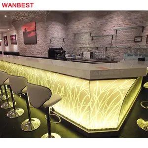 Modern Top Portable Restaurant Night Club Furniture artificial stone Led Bar Counter Led Light Marble Bar Counter