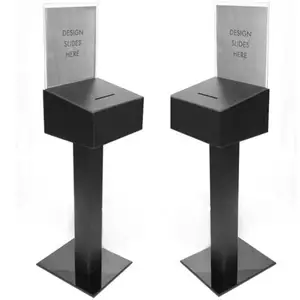 Factory ODM Plastic Showing Stand Acrylic Blue Donation Comment Suggestion Box Stand