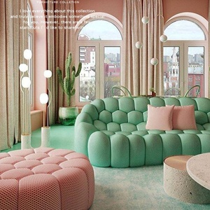 Muebles de diseño únicos, sofá de burbujas colorido elegante, sala de estar, vestíbulo del hotel, fiesta de boda, sofá rojo, muebles modernos