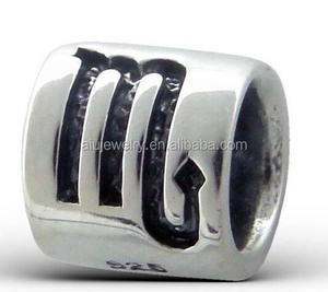 Breloque personnalisée gravée signe du zodiaque, perle en argent sterling authentique oxydé style vintage, compatible bracelet européen, bijou d'anniversaire - Product Image 1