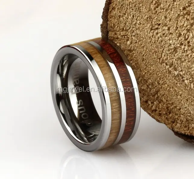 Wholesale fashion jewelry wood inlay blank tungsten ring