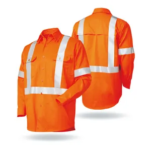 Hi vis broca refletora de algodão da segurança l/s camisa do trabalho