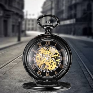 <span class=keywords><strong>Orologio</strong></span> da Tasca Meccanico Personalizzato con Logo, Catena Personalizzata, <span class=keywords><strong>Orologio</strong></span> da Tasca Steampunk Nero, Ciondolo <span class=keywords><strong>Orologio</strong></span> Meccanico da Uomo in Stock - Product Image 2