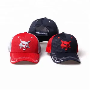 Topi Trucker Kustom Dua Nada Vintage 6 Panel Poliester 100% Grosir Topi Jaring dengan Logo Bordir 3D