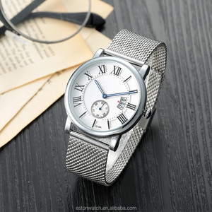 Esfera blanca <span class=keywords><strong>de</strong></span> <span class=keywords><strong>acero</strong></span> inoxidable malla Correa Mens relojes <span class=keywords><strong>de</strong></span> cuarzo - Product Image 1