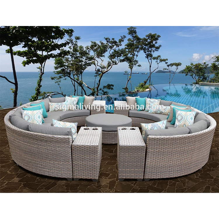 Hot sale weatherproof outdoor garden round wicker conversatin sofa set furniture