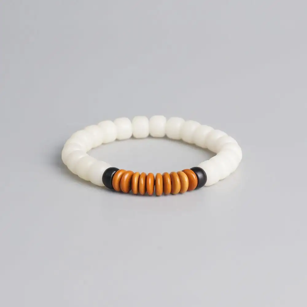 White Bodhi Seed Coconut shell Olive Nut Tibetan Buddhism Mala Beads Bracelet Unisex Prayer & Yoga Meditation OM Bracelet